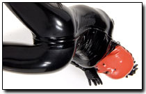 Schwarzes Latex Catsuit mit Roter Maske