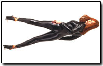 Schwarzer Latex Catsuit mit extremen Plateau High Heels